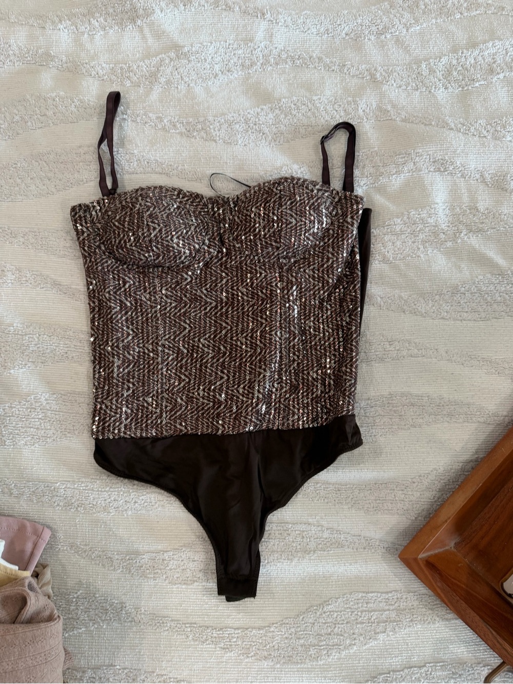 Sequin Bustier Bodysuit in Brown